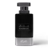 Black and silver HABBAN perfume bottle on a white background